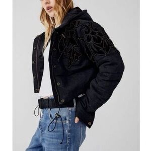 Free People Fleur De Lis denim puffer jacket